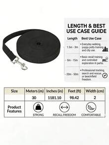 HOLAPET 1 Pc Long Durable Nylon Dog Leash For Recall Training Daily Walking, Strong Pet Tracking Lead For Small Medium Large Dogs, Available In 1.5m-50m Lengths - Black - View 11