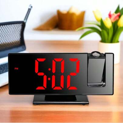 Reloj despertador con pantalla LED de 7 pulgadas y proyección, 180° de proyección, 4 niveles de brillo, función de repetición, visualización de temperatura y hora, adecuado para el dormitorio, rojo