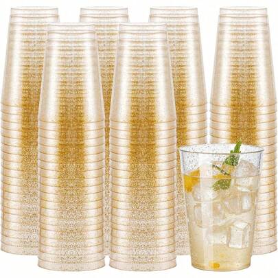 Bộ 25 ly sâm panh trong suốt viền vàng/bạc/vàng lấp lánh dung tích 12oz, ly chúc mừng đám cưới, ly tái sử dụng cho các buổi dã ngoại, đám cưới, tiệc tùng, cocktail và các buổi tụ họp ngoài trời, thanh lịch và dễ vệ sinh, lý tưởng cho đêm giao thừa và Giáng sinh. Ly bánh cưới - Trang trí tiệc sinh nhật.