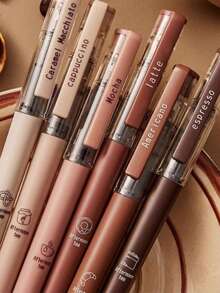 6pcs Coffee Themed Quick-Drying Liquid Ink Gel Pens, Smudge-Proof, Soft Touch, Suitable For Note-Taking, Drawing, School & Office Supplies - Black - View 1