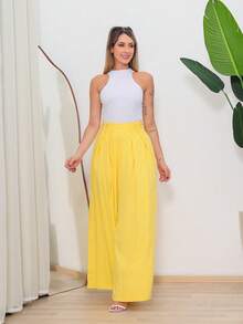 Women's Wide Leg High Waist Wide Leg Pants - Yellow - View 1