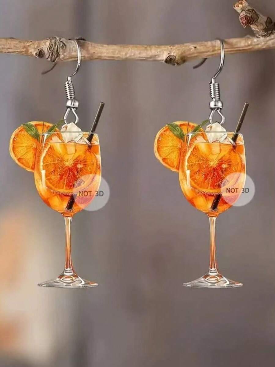 一对亚克力2D立体酒杯耳环，女士果汁鸡尾酒吊坠耳环，适合日常佩戴 - 酒杯 - 查看 1