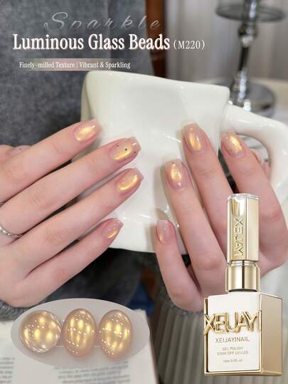 XEIJAYI 1 Bottle 15ml Universal Gold Cat Eye Nail Gel Polish, Semi-Permanent Nail Art Soak-Off UV LED Salon DIY Nail Gel