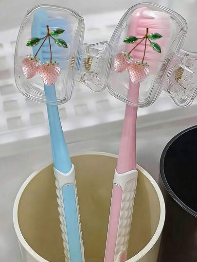 2 paquetes de soportes para cepillo de dientes con forma de fresa - Diseño lindo organizadores de viaje y hogar con tapas transparentes, diseño compacto y portátil para un fácil transporte, protege los cabezales de los cepillos de dientes, con doble drenaje y ventilación, adecuado para uso en el hogar, dormitorio y viajes | Organizador lindo para cabezales de cepillo de dientes, ideal para almacenamiento en el baño, adecuado para uso en el hogar y dormitorio