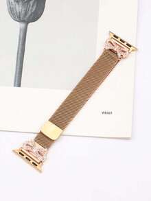 1条不锈钢玫瑰金镶钻蝴蝶扣表带，适用于 SE S11 S10 S9 S8 S7 S6 S5 S4 S3 S2 S1，磁吸式可调节奢华新款表带，尺寸可选38mm、40mm、41mm、42mm、44mm、45mm、46mm、49mm，可作为替换配件、智能手表表带、女士表带、夏季沙滩配饰、生日派对、婚礼、商务活动、节日礼物。 - 玫瑰金 - 查看 7