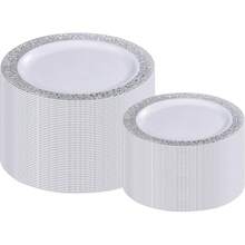 50/25/7/1pcs Set White Base Silver Hollow Tableware, Food Tray, Fruit Salad Plate, Dinner Plate, Dishwasher Reusable Salad Serving Set, Suitable For Wedding Decor, Christmas Decor, Birthday Party, Family Gathering, Outdoor Team Building, School, Restaurant And Kitchen Party Supplies, Household & School Seasonal Gift - White Background - View 7