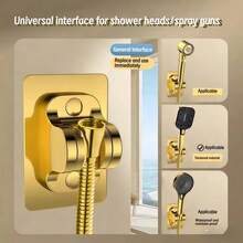 金色粘性淋浴喷头支架，无需钻孔可调节淋浴支架，通用型淋浴喷头安装支架，适用于浴室 - 花灑架 - 查看 6