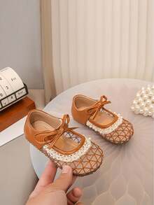 Chaussures tressées avec nœud papillon pour filles, semelle souple antidérapante, chaussures de princesse pour enfants au style artistique, nouvelle arrivée pour le printemps et l'automne - Tabac - Voir 2
