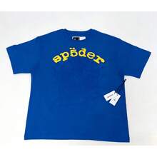 Sp5der Spider Letter Graphic T-Shirt , Hip Hop Streetwear Oversized Tee ,Casual Cotton Shirt - 藍色 - 查看 3