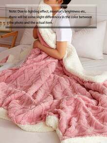 1pc Polyester Sherpa Reversible Blanket, Solid Color Wavy Pattern Double-Layer Blanket, Suitable For All Seasons, Warm & Soft, Minimalist Stylish Bed Throw, Applicable For Bedroom, Sofa, Office, Sofa Bed, Available In Dark Grey, Coffee Brown, Pink, Green, Lightweight Polyester Breathable Thin AC Blanket - Pink - View 6