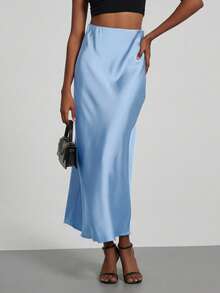 Se-Helo 女士四季时尚缎面弹力腰长裙 - 冰川蓝 春季优雅 - 冰河藍 - 查看 6