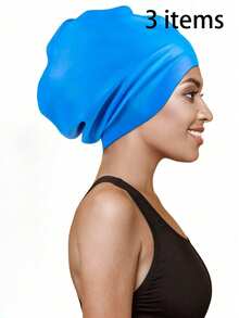 1pc/3pcs High Elastic Wide-Brim Silicone Swim Cap, Adult Full Cover Waterproof Swimming Hat Suitable For Various Hairstyles - Multicolor - View 11