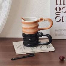 Taza de cerámica con forma de gato linda, taza de café creativa a rayas con asa de gato, regalo único para mujeres o amantes de los gatos - Multicolor - Ver 1