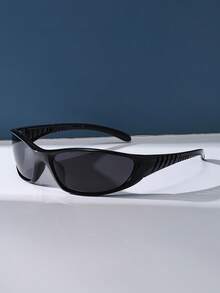 男女皆宜的复古小框黑色时尚塑料街头风太阳镜，Y2K派对海滩旅行日常佩戴 - 黑色 - 查看 2