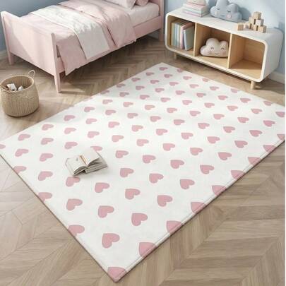 1pc Pink Heart Decor Carpet, Suitable For Indoor Decoration Carpet, Bedroom Carpet, Doormat, Kitchen Carpet, Bathroom Carpet, Gaming Room Carpet, Study Room Carpet, Easy To Clean And Wash, Outdoor Carpet, Washable Carpet, Mother's Day Gift