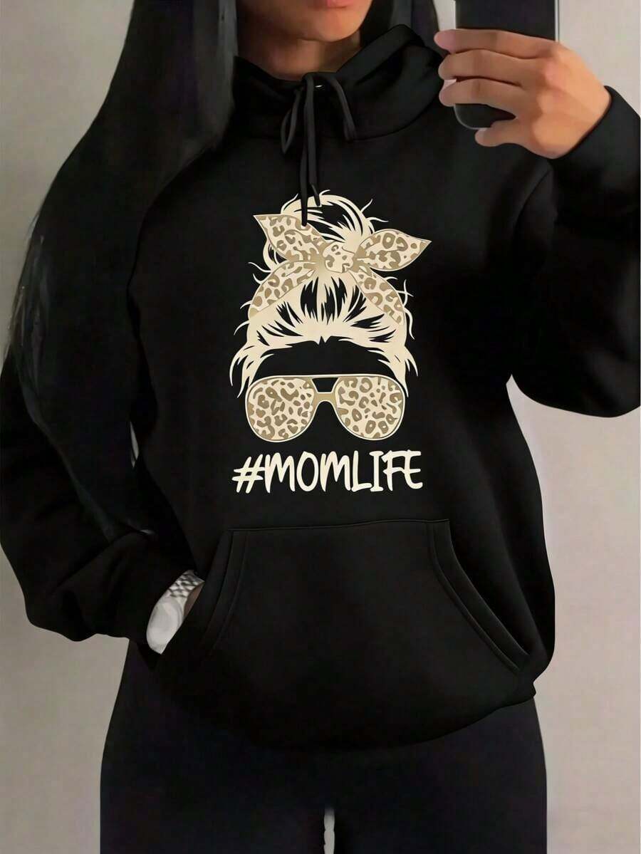 Stylish Women's Beige Hoodie With Leopard & Fashion Glasses Print - Casual, Loose-Fit Polyester Sweatshirt With Drawstring & Mom Life Graphic All Seasons, Women's Tops, Tops For Women, Women Clothes, Clothes, Plus Size Tops, Hoodie, Pullover, Casual Wear, All Season Outfit, Leopard Print Fashion, Mom Graphic Sweatshirt, Loose Everyday Streetwear - Color 1 - View 1