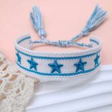 1 pieza Brazalete trenzado hecho a mano con bordado de pentagrama - Azul - View 5