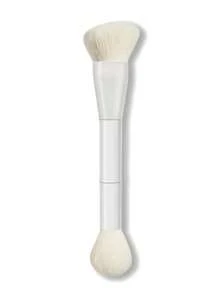 1 pieza Pincel de maquillaje portátil multifunción de doble extremo, cepillo de base, contorno, polvos y colorete, fabricado en tubo de aluminio lacado, unisex - Blanco - Ver 6