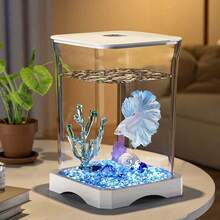 1pc Creative Non-Slip Betta Fish Tank, Small Decorative Plastic Aquarium, Minimalist Goldfish Bowl, Thickened Desktop Decor Fish Tank, Small Animal Breeding Container - Multicolor - View 2