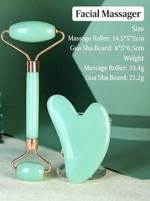 Bộ 3 món dụng cụ massage Gua Sha mặt, túi chườm đá, con lăn massage, dụng cụ cạo cơ thể, dụng cụ massage màu xanh lá cây, massage làm đẹp da mặt và nâng cơ. - màu xanh lá - Xem 2