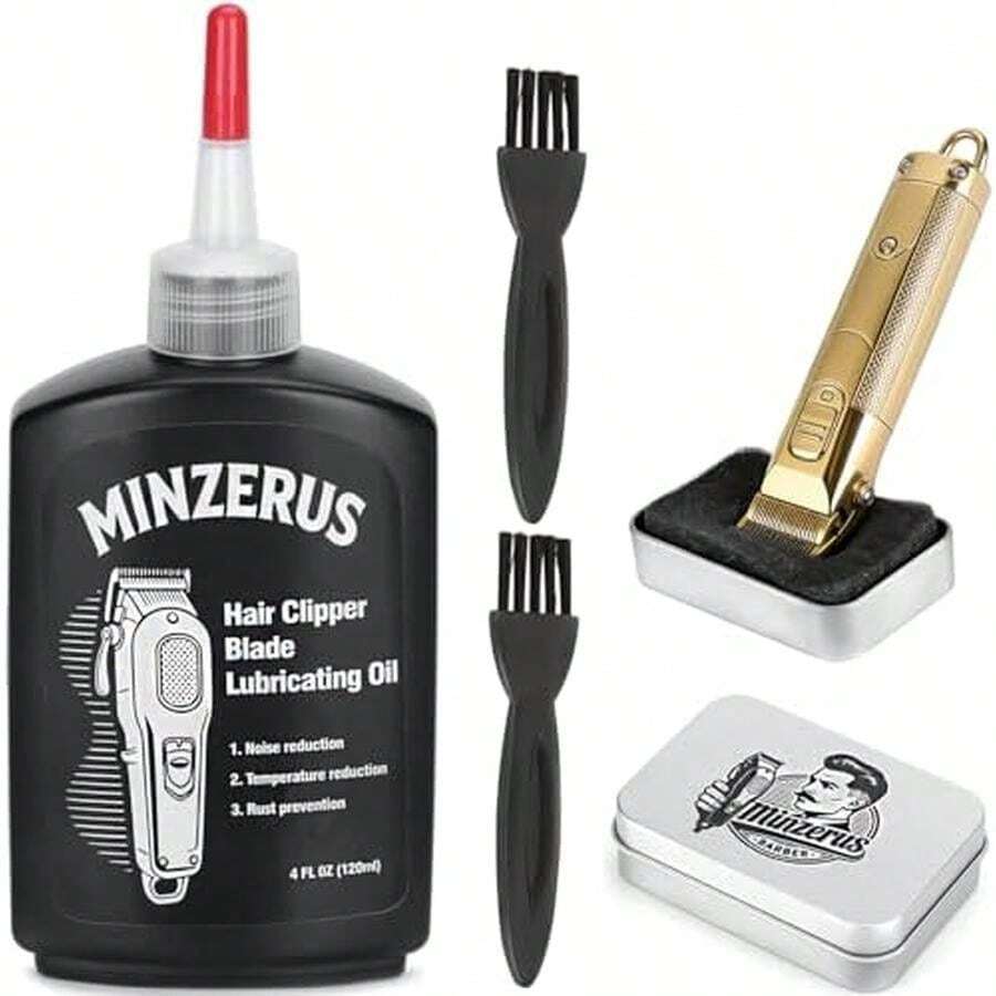 Premium Clipper Lubricating Oil 4.05oz/120ml For Clippers Blade Corrosion & Trimmers, Groomers, Hair Clipper Oil With 2 X Clean Brushes And 1 X Quick Lubrication Box For Barber & Home Use And Gift - BLACK-SET - 查看 1