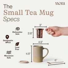 Mora Ceramics Tea Cup With Loose Leaf Infuser, Spoon And Lid, 12 Oz, Microwave And Dishwasher  Coffee Mug - Rustic Matte Ceramic Glaze, Modern Herbal Tea Strainer - Great Gift For Women, Flint - 菇 - 查看 2