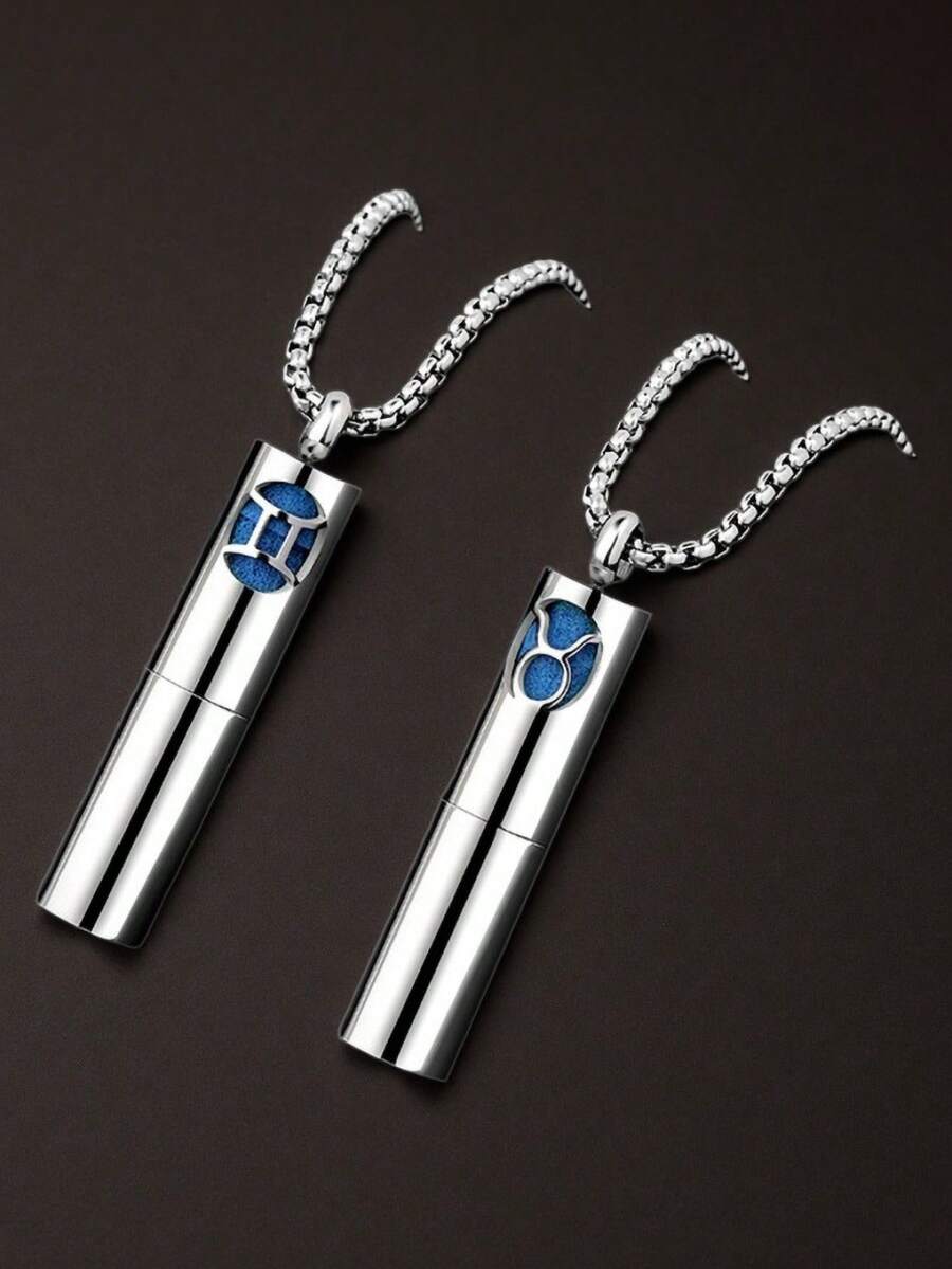 Mặt dây chuyền đựng tinh dầu thơm hình Mười Hai Chòm Sao, vòng cổ khuếch tán tinh dầu bằng thép không gỉ, trang sức. - Bạc - Xem 1