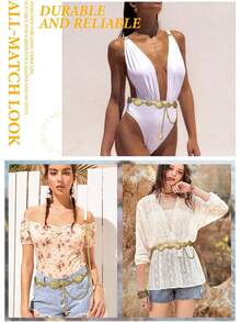 Metal Waist Chain Link Belt For Women Western Cowgirl Boho Turquoise Belts For Dress Jeans Country Concert Outfit - 金色 - 查看 7