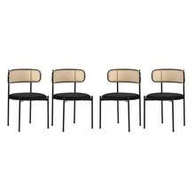 Set Of 4 Velvet Dining Chairs, Modern And Minimalist Style, With Four Metal Support Legs. Black Rattan Living Room And Bedroom Chairs. - Black - View 3
