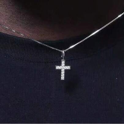 1 chiếc mặt dây chuyền hình thánh giá nhỏ đính đá Zirconia, dây chuyền mảnh kiểu hip hop, phụ kiện hàng ngày unisex, thích hợp cho ngày Valentine.
