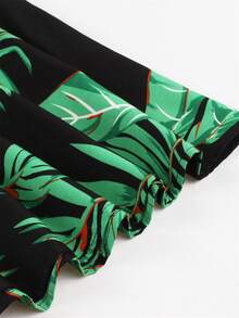 夏季时尚优雅宽松套头连帽圆领弹力腰及膝休闲度假沙滩绿色植物印花旅行连衣裙 - 彩色 - 查看 5