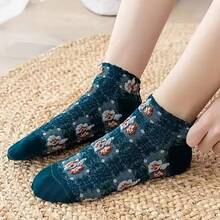 5 đôi tất ngắn thoáng khí kiểu Anh cổ điển dành cho nữ, họa tiết hoa nghệ thuật, tất mùa hè mới, thoải mái và dễ thương. - Nhiều màu - Xem 8
