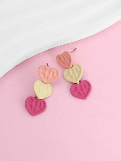 1 Pair Pink Ombre Heart Shaped Cute & Sweet Earrings, Girly Style