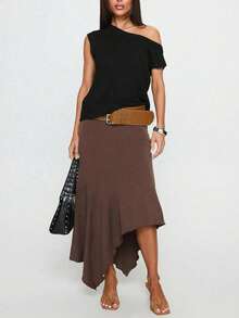 优雅时尚百搭无袖针织背心，肩带设计，春夏新品，外出上衣 - 黑色 - 查看 6