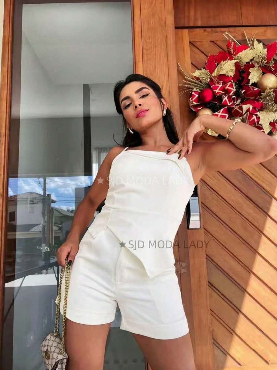 SJD MODA LADY Solid Youthful Chic Tailoring Set - trắng - Xem 1