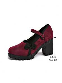 女款厚底粗跟圓頭超高跟鞋，中國結優雅風 - 熱烈紅色 - 查看 7