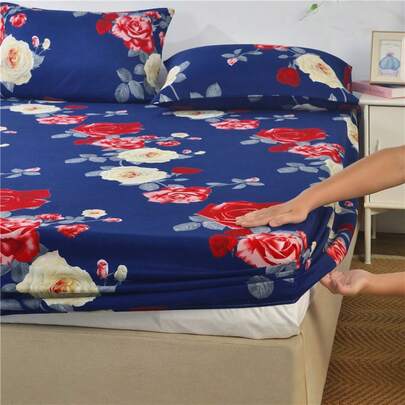 Bộ ga trải giường 3 món 100% polyester chải mịn in họa tiết hoa [1 ga trải giường + 2 vỏ gối], thích hợp cho phòng ngủ, sử dụng được quanh năm.