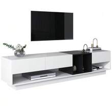 Low TV Unit In Glossy White And Black. Design With Color Blocks, Drawers, Compartments, And Multiple Storage Spaces. - 白色 - 查看 11