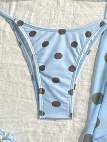 Đầm maxi lưới in chấm bi thời trang mới, gợi cảm, thanh lịch, thích hợp cho tiệc bãi biển, thiết kế nhiều lớp dây mảnh, dây đeo có thể tháo rời, bộ đồ bơi 3 mảnh riêng biệt dành cho nữ. - Màu xanh nhạt - Xem 5