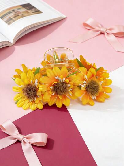 1个波西米亚风人造向日葵发爪夹，可爱活力，灵感源自多巴胺，适合日常、上学、休闲、海滩、度假等场合，亦可作为礼物。