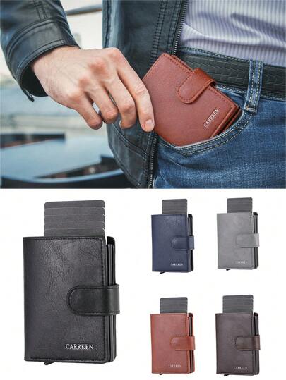 EIGIIS Men's Wallet Minimalist Pop Up Card Holder RFID Blocking Magnetic Closure PU Leather Wallet For Cash & Credit Cards Up To 14 Cards Birthday Gift Father's Day Gift