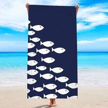 1 pieza Toalla de playa grande con estampado de peces, toalla de lujo suave y de secado rápido, adecuada para piscina, viaje, camping, yoga, gimnasio, accesorio esencial de playa de verano, regalo para adultos, regalo para amigos - A - Ver 2