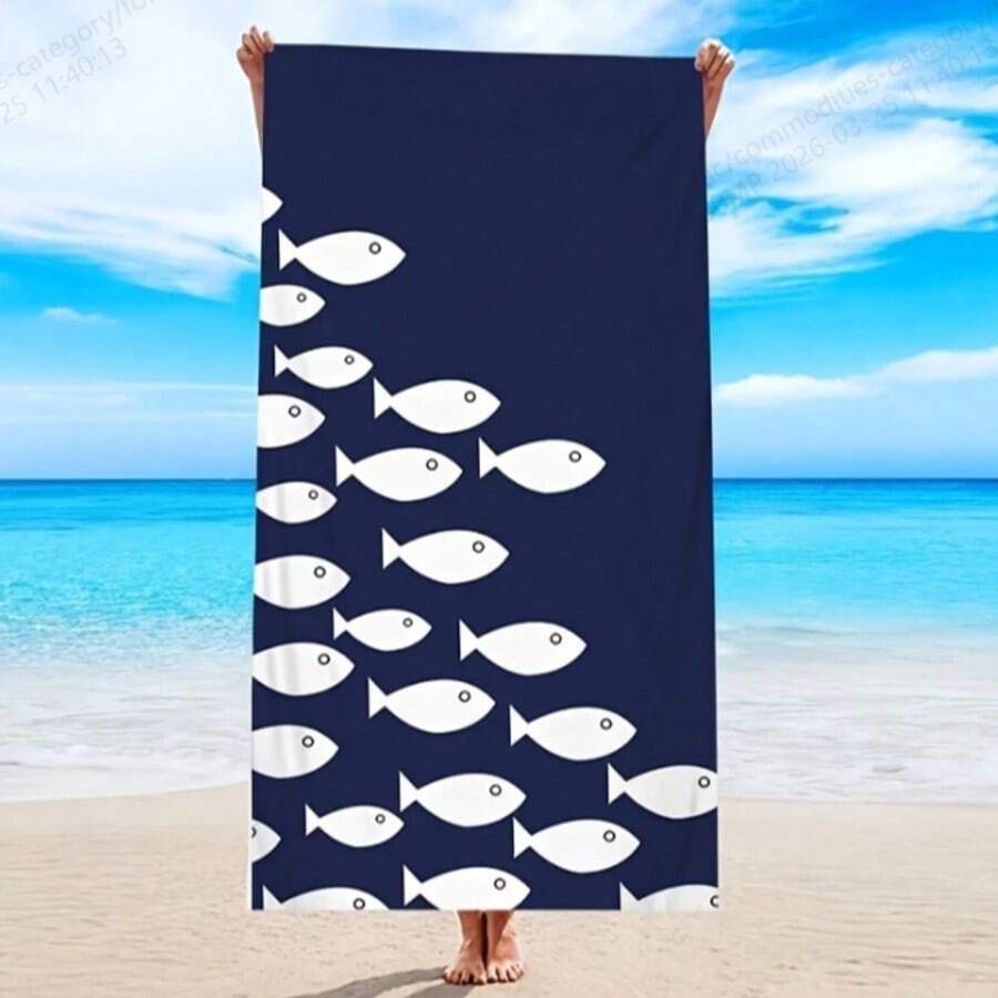 1 pieza Toalla de playa grande con estampado de peces, toalla de lujo suave y de secado rápido, adecuada para piscina, viaje, camping, yoga, gimnasio, accesorio esencial de playa de verano, regalo para adultos, regalo para amigos