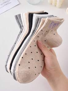 4 Pairs Women's Cute Breathable Bow Polka Dot Pattern Ankle Socks, Invisible Liner Socks, White And Black, Suitable For Casual Daily Wear, Applicable For Spring/Summer All Year Round - View 5