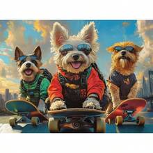 1000-Piece Adult Puzzle - Fun Dog Puzzle - Skateboarding Dog Conquers City - Kiểu 1 - Xem 1