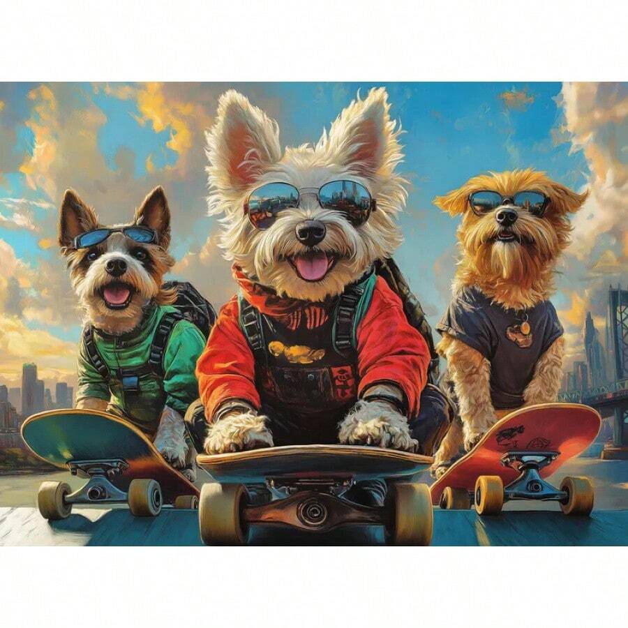 1000-Piece Adult Puzzle - Fun Dog Puzzle - Skateboarding Dog Conquers City - Kiểu 1 - Xem 1