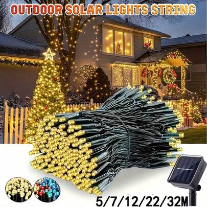Solar String Lights Outdoor Garden, 12M 120LED Fairy Lights Solar Powered Waterproof 8 Modes Decor Patio Lights For Outside Christmas Fence Tree Wedding Party Gazebo, Warm White