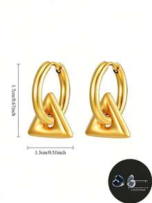 Two Pieces Set Of Simple Geometric Triangle Earrings+Thoughtful Ear Protection And Ear Care Needles, Suitable For Wearing New Ear Holes And Various Occasions And Festivals Such As Parties, Anniversaries, Birthdays, Etc., Equipped With High-Quality And Exquisite Gift Boxes - Gold - View 6