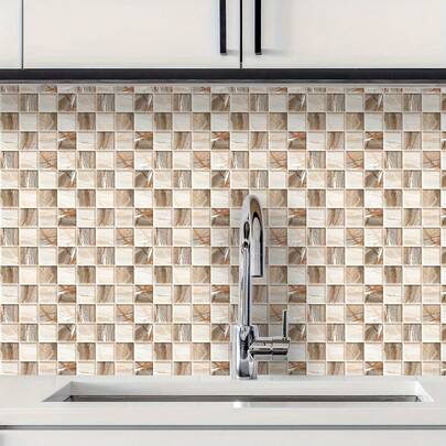 10片装个性化马赛克瓷砖贴纸，用于墙面装饰，独特的流沙线条马赛克瓷砖贴纸，可移除防水乙烯基贴纸，适用于客厅、卧室和厨房防溅板装饰，优雅贴纸