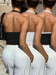 3pcs Women's Casual Sexy Versatile Ribbed Spaghetti Strap Camisole Set, Spring/Summer - Black and White - View 3
